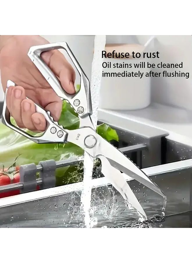 Heavy Duty Stainless Steel Kitchen Scissors Silvery Sharp Blades Ergonomic Handle Rust Resistant - Image 5
